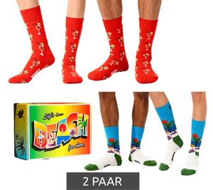 2 Pairs of Happy Socks Beach Life Unisex Socks in a Gift Box with All-Over Beach and Cocktail Print, Cotton Socks, Everyday Socks P002651 Red/Blue/Multicolor