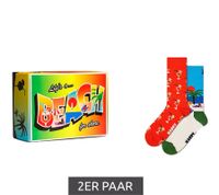 2 Pairs of Happy Socks Beach Life Unisex Socks in a Gift Box with All-Over Beach and Cocktail Print, Cotton Socks, Everyday Socks P002651 Red/Blue/Multicolor