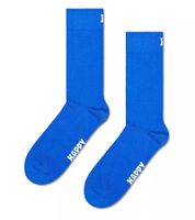 1 Paar Happy Socks Solid Herren Crew-Socken Bio-Baumwoll-Socken mit Schriftzug- und Logo-Print Alltags-Strümpfe P001008 Blau/Weiß