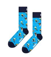 1 Paar Happy Socks Ski Damen Socken mit Allover Ski-Print Baumwoll-Socken Alltags-Strümpfe SSKI01-6300 Blau/Schwarz