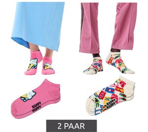 2 Pairs of Happy Socks Ice & Lazy Day Women's Sneaker Socks with All-Over Ice Cream and Beach Print, Low-Cut Socks, Everyday Socks P002633 White/Pink/Multicolor