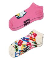 Lot de 2 paires de chaussettes Happy Socks Ice & Lazy Day pour femme, imprimées glaces et plage, basses, idéales au quotidien (P002633), blanc/rose/multicolore