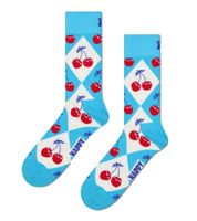 1 Paar Happy Socks Cherry Argyle Damen Socken mit Allover Kirschen-Print Baumwoll-Socken Alltags-Strümpfe P002570 Blau/Weiß/Rot