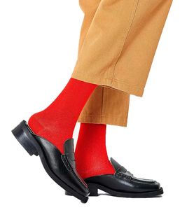 1 Paar Happy Socks Solid Unisex Crew-Socken Bio-Baumwoll-Socken mit Schriftzug- und Logo-Print Alltags-Strümpfe P001121 Rot/Blau