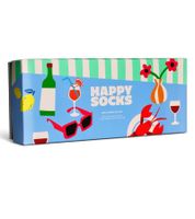 4 Paar Happy Socks Fancy Dinner Baumwoll-Socken mit Essens- und Getränkemotiven Alltags-Strümpfe in Geschenk-Box P002659 Bunt