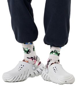 1 Paar Happy Socks Race Car Damen Bio-Baumwoll-Socken mit Allover-Rennwagen-Print Alltags-Strümpfe P002591 Grau/Bunt