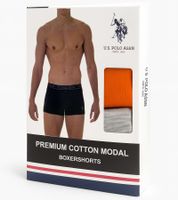 2-Pack U.S. POLO ASSN. Premium Men's Boxer Shorts, Sustainable Underwear, 180 g/m², 134 68262 53696 501, Orange/Gray Melange