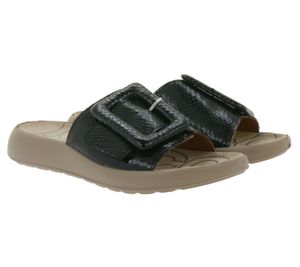 Stylish igi&co Women's Genuine Leather Mules Made in Italy Slippers with Snake Print Straps 76784 00 Black