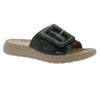 Stylish igi&co Women's Genuine Leather Mules Made in Italy Slippers with Snake Print Straps 76784 00 Black