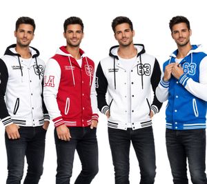 Felpa con cappuccio casual da uomo in stile college 6876 in rosso/bianco, blu/bianco o bianco/nero