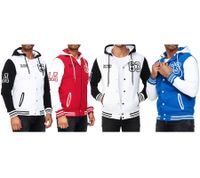 Lässige Sweat-Jacke für Herren im College-Style Kapuzen-Pullover Sweater 6876 in Rot/Weiß, Blau/Weiß oder Weiß/Schwarz