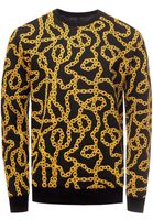 Sudadera única para hombre con estampado de cadenas, jersey de cuello redondo 19141 en negro o amarillo