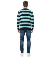 Stylischer ESPRIT Herren Strick-Pullover im Streifen-Design Rundhals-Sweater Baumwoll-Pullover Dunkelblau/Türkis