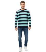 Stylischer ESPRIT Herren Strick-Pullover im Streifen-Design Rundhals-Sweater Baumwoll-Pullover Dunkelblau/Türkis