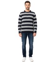 Stylischer ESPRIT Herren Strick-Pullover im Streifen-Design Rundhals-Sweater Baumwoll-Pullover Dunkelblau/Grau