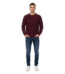 Stylischer ESPRIT Herren Strick-Pullover mit Wellen-Muster Rundhals-Sweater Baumwoll-Pullover Wein-Rot