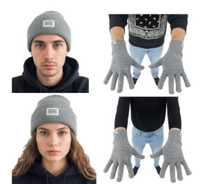 Bequeme SCOTCH & SODA Woll-Mütze und Handschuhe Strick-Handschuhe Strick-Beanie mit Logo-Patch Accessoires Wolle SSV5-3012-030 Grau