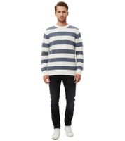 Stylish ESPRIT Men's Striped Knit Sweater, Crew Neck, Cotton Pullover, Blue/White