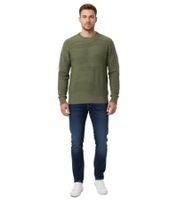 Stylish ESPRIT Men's Knit Sweater with Wave Pattern, Crew Neck, Cotton Sweater, Olive Green