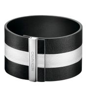 Modernes Calvin Klein Damen Echtleder-Armband mit breitem Kontraststreifen Arm-Schmuck Größe XS 15cm KJ9KBB0901 Schwarz/Weiß