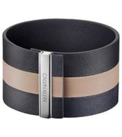 Exklusives Calvin Klein Damen Echtleder-Armband mit breitem Kontraststreifen Arm-Schmuck Größe XS 15cm KJ9KAB0902 Anthrazit/Beige