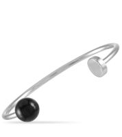 Moderner Calvin Klein Damen Armreif Edelstahl-Armband mit schwarzer Kugel und silberfarbener Metallscheibe Arm-Schmuck KJ9RMF0401 Silber