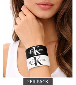 2er Pack Calvin Klein Slap-Armbänder mit "Calvin Klein Jeans"-Logo Arm-Schmuck 20,5 cm KJJLBB850200 Schwarz/Weiß