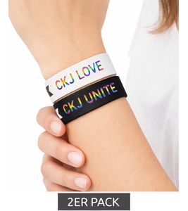 2er Pack Calvin Klein Slap-Armbänder mit "CKJ Unite" & "CKJ Love"-Schriftzug Arm-Schmuck 20,5 cm KJJLDB850300 Schwarz/Weiß