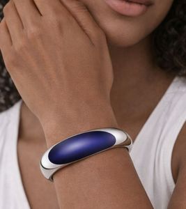 Stilvoller Calvin Klein Ellipse Damen Armreif aus Edelstahl,Arm- & Handgelenk-Schmuck KJ3QLD0201 Silber/Blau 