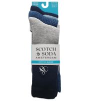 3 Paar SCOTCH & SODA Herren Crew-Socken Amsterdam Cotton Blend Alltags-Strümpfe Einheitsgröße / 41-46 Business-Socken SS601099-037 Grau/Navy, Blau Meliert, Blau gestreift