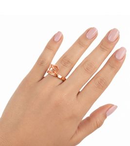 Elegante anillo de Calvin Klein para mujer con colgante de bola, anillo de acero inoxidable, anillo de dedo KJ4XPR1002, oro rosa