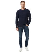 Stylischer ESPRIT Herren Strick-Pullover mit Wellen-Muster Rundhals-Sweater Baumwoll-Pullover Dunkelblau