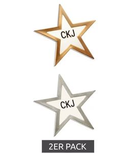2er Pack Calvin Klein Anstecknadeln im Sternen-Design Edelstahl-Pins-Up Emaille-Broschen KJJNDH200200 Silber/Gold/Weiß