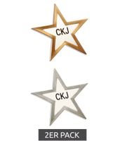 2er Pack Calvin Klein Anstecknadeln im Sternen-Design Edelstahl-Pins-Up Emaille-Broschen KJJNDH200200 Silber/Gold/Weiß