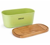 Moderner WD Lifestyle Melamin Brot-Kasten mit Bambus-Deckel Brot-Behälter mit Schneidebrett-Funktion 35,5x20x14,5cm Brot-Aufbewahrungsbox WD158V Grün/Braun
