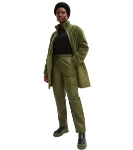 Trendy women's faux leather trousers with elastic waistband, casual trousers 914386, dark khaki