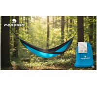 Platzsparende FERRINO Hammock Camping-Hängematte klein verpackbar Hängeliege 140x260cm Belastbar bis 110Kg Blau/Schwarz