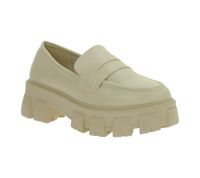 Modische Damen Loafer-Schuhe mit Chunky-Sohle Leder-Imitat-Schuhe Schlupfschuhe 918888 Beige