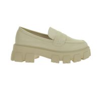 Modische Damen Loafer-Schuhe mit Chunky-Sohle Leder-Imitat-Schuhe Schlupfschuhe 918888 Beige