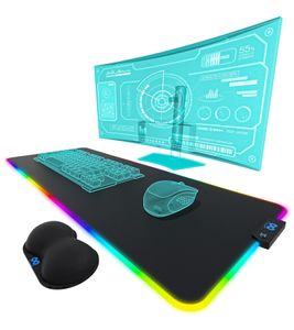 Everlasting Comfort RGB Mouse Pad Gaming Mat with LED Lighting, Wrist Rest, and Color-Changing Modes - Large Mouse Pad 80x30cm Gaming Accessory - Black