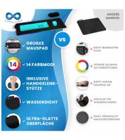 Everlasting Comfort RGB Mouse Pad Gaming Mat with LED Lighting, Wrist Rest, and Color-Changing Modes - Large Mouse Pad 80x30cm Gaming Accessory - Black