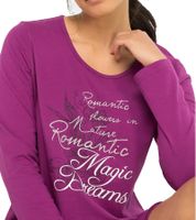 langes Damen Nacht-Kleid mit Schlitz Nachthemd mit Statement-Print Baumwoll-Kleid 933148 Violett