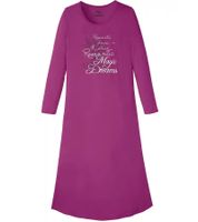 langes Damen Nacht-Kleid mit Schlitz Nachthemd mit Statement-Print Baumwoll-Kleid 933148 Violett