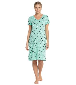 Comfortable Women's Polka Dot Nightdress with V-Neck, Organic Cotton Dress 960539 Blue/Green