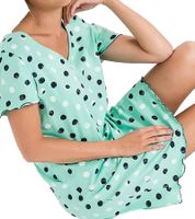Comfortable Women's Polka Dot Nightdress with V-Neck, Organic Cotton Dress 960539 Blue/Green