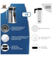 Cafe du Chateau Cold Brew Coffee Maker 1 Liter Iced Coffee Maker Filter Made of 304 Stainless Steel BPA-Free Coffee Machine Silver