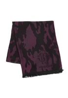 Elegante sciarpa Roberto Cavalli da uomo e da donna, realizzata in pura lana, disponibile nei colori nero/grigio, nero/rosso o grigio/nero