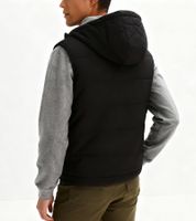Stylish Men's Quilted Vest with Two-Way Zipper, Transitional Vest with Hood, Cotton Vest 928464 Black