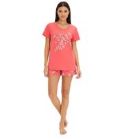 Pyjama court en coton doux pour femme, imprimé papillons, rose et blanc