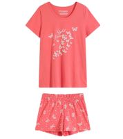 Pyjama court en coton doux pour femme, imprimé papillons, rose et blanc
